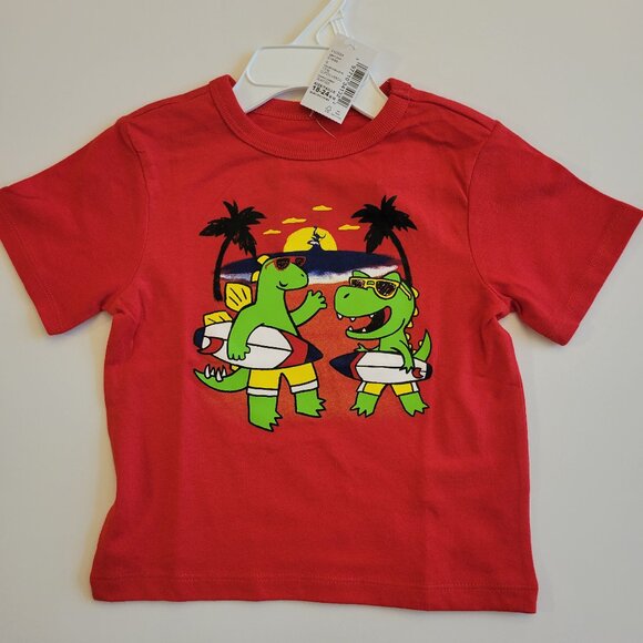 NEW Children's Place Short Sleeve Red Graphic Tee - Surfing - Boys Size 18-24mth - Picture 1 of 6